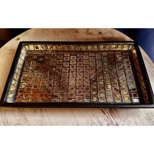 Moroccan Vintage Mosaic Tray , Gold and Black Mosaic, Vanity, Desk,  Tray